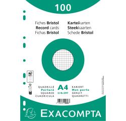 Paquet 100 fiches sous film - bristol quadrillé 5x5 perforé- 210x297mm - Blanc