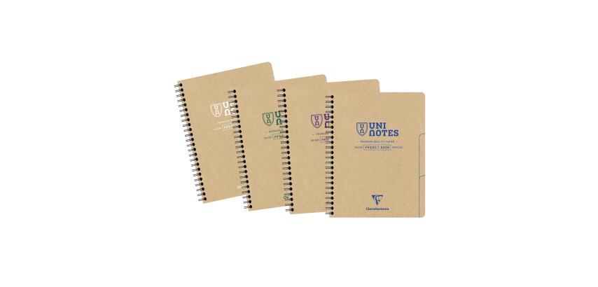 Clairefontaine Uninotes Recycled Project Book - A5+ - 160 Pages - 90gsm - Squared + Dividers - Assortment