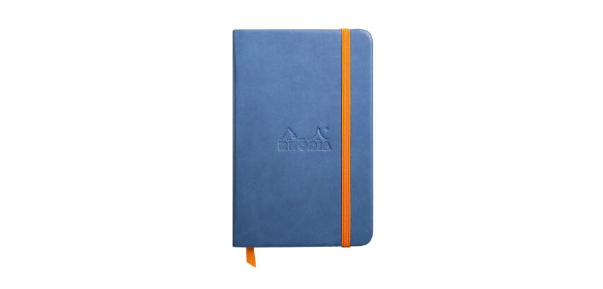 Rhodiarama carnet rembordé rigide 9x14 cm 192 pages uni papier ivoire 90g fermeture élastique - Saphir
