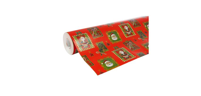 Papier cadeau Alliance, largeur 70 cm - Rouleau de 50 m, PèreNoël mosaïc - Rouge