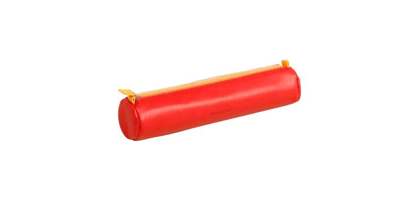 Rhodiarama trousse ronde simili cuir italien 5x21,5 cm - Coquelicot