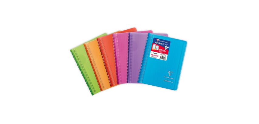 Carnet reliure intégrale enveloppante Koverbook 9x14cm 100 pages petits carreaux couverture polypropylène transparent - Assortis