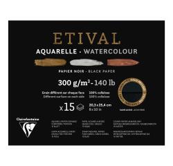 Etival, schwarzes Aquarellpapier, Block 1-seitig geleimt, 15 Blatt 300g, 20,3x25,4cm, doppelte Körnung