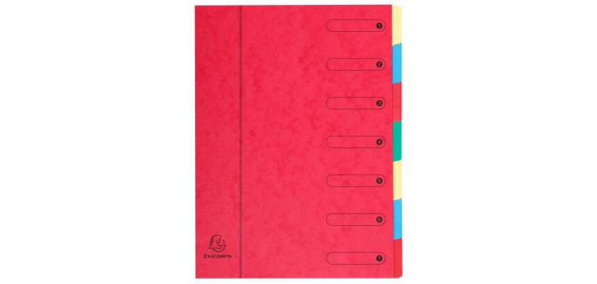 Ordnungsmappe aus Manilakarton 400g/qm mit dehnbarem Harmonika-Rücken, bedruckten Indexfenstern und 7 Fächern, für Format DIN A4 - Rot