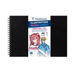 Manga Illustraties spiraalblok 75 vellen A4 100g zwarte kaft