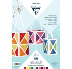 PAPIER VITRAIL, Pochette de 10 feuilles assorties au format 20x30cm - Assortiment
