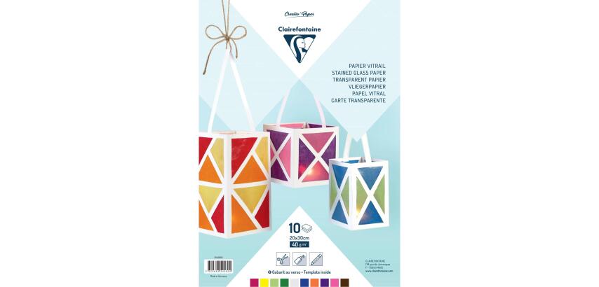 PAPIER VITRAIL, Pochette de 10 feuilles assorties au format 20x30cm - Assortiment