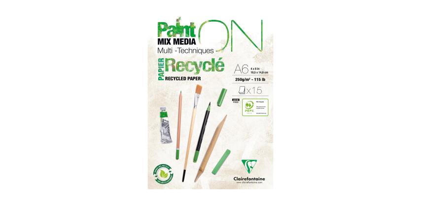 Bloc Paint'On encollé recyclé A6 15 feuilles 250g