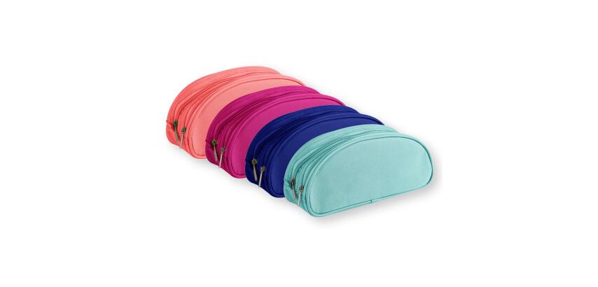Trousse textile ovale 2 compartiments 22 x 8 x 10 cm, 4 couleurs assorties - Assortis