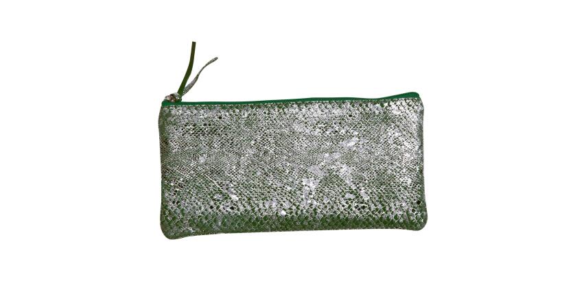 Céleste CUIR Trousse plate 22x11 cm Lazer Vert Argent