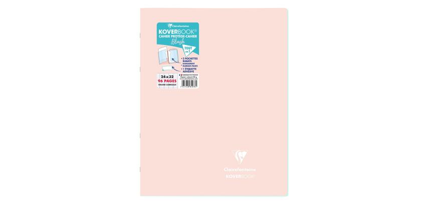 Cahier piqué Koverbook Blush 24x32cm 96 pages grands carreaux couverture polypropylène opaque bicolore - Rose poudré/Menthe à l'eau