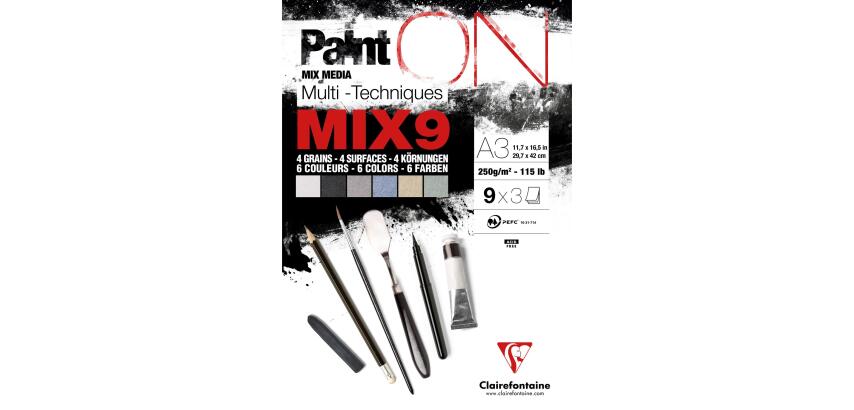 PaintON Mix 9 bloc collé 27F A3 250g assorti 9x3F