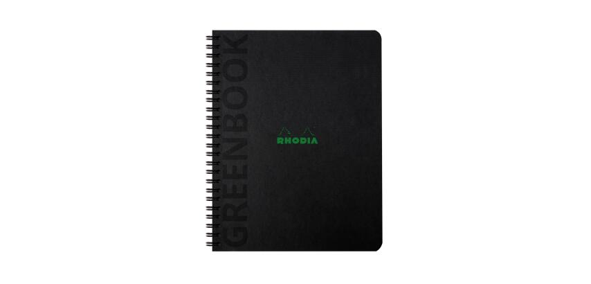 Greenbook cahier recyclé et recyclable en carte souple 350 g/m2 - A5+ 16 x 21 cm 160 pages Ligné perforation 6 trous - Papier Clairefontaine recyclé 90 g/m2 - Noir - New - Noir