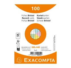 Pak 100 fiches onder folie - bristol geruit 5 x 5 niet geperforeerd 105 x 148 mm - assortiment kleuren