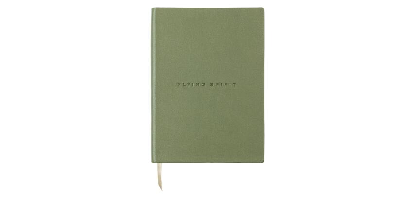 Carnet brochure cousue Flying Spirit A5 180 pages ligné couverture cuir lisse papier ivoire 90g - Kaki
