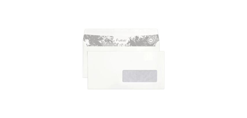 Boite de 500 enveloppes Forever Blanches 100% recyclé DL-110x220mm - Auto-Adhésives - 80g/m2 - Fenêtre Papier Cristal 35x100 (position 20/20) - Blanc
