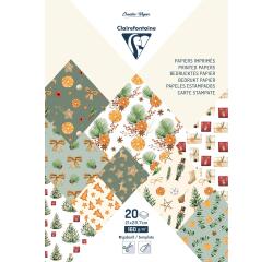 PAPIERS IMPRIMÉS, Bloc de 20 feuilles à motifs 160g/m2 au format A4 (21x29,7cm) + 1 idée créative - Noël vitaminé - Multicolore