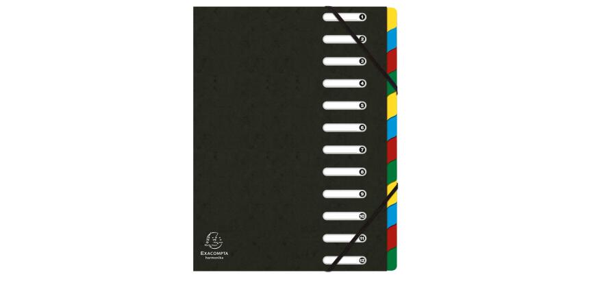 Ordnungsmappe HARMONIKA mit ausgestanzten Fenstern und Gummizug , aus Colorspan-Karton, mit 12 Fächern, für DIN A4