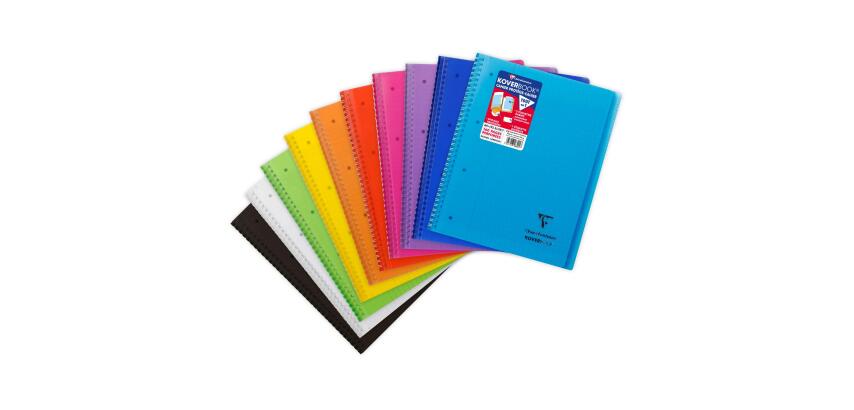 Cahier reliure intégrale enveloppante Koverbook A4+ 160 pages grands carreaux détachables perforé 4 trous couverture polypropylène transparent - Assortis