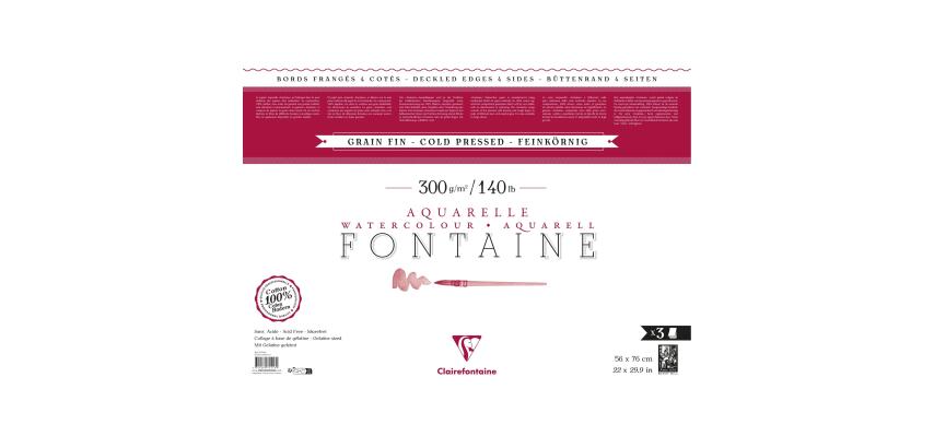 Clairefontaine Fontaine Deckle Edge Watercolour Sheets - 56 x 76cm - 3 Sheets - 300gsm - Cold Pressed