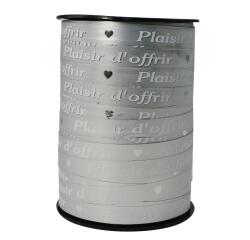 Geschenkband 250mx10mm, Beschriftung Plaisir d'offrir - Silber