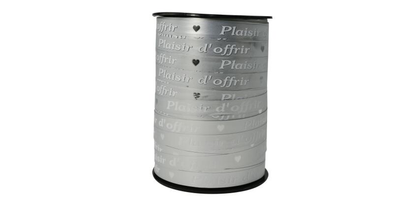 Geschenkband 250mx10mm, Beschriftung Plaisir d'offrir - Silber
