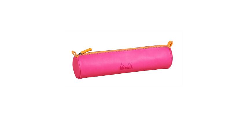 Rhodiarama trousse ronde simili cuir italien 5x21,5 cm - Fuchsia
