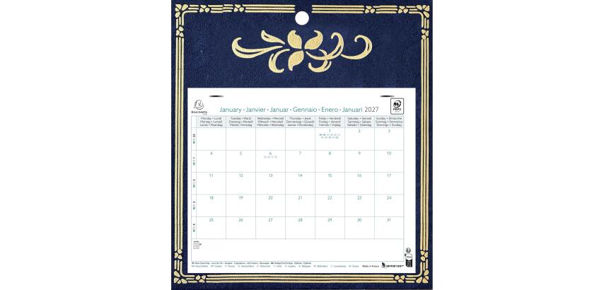 Calendrier mensuel EasyCal Skytos avec feuillets détachables 24 x 18 cm sur support plaque imprimée 27,5 x 30,5 cm 2027 - Couleurs assorties