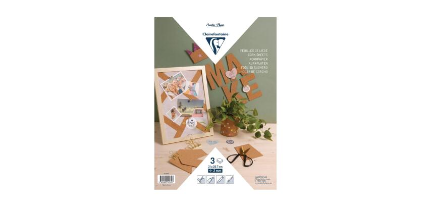 FEUILLE LIÈGE, Sachet de 3 feuilles (2mm d'épaisseur) au format A4 (21x29,7cm)