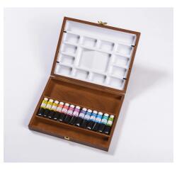 Aquarellfarben, Set mit Kasten aus Mahagoni, 13 Tuben 15ml + 2 Paletten, klassische Sortierung
