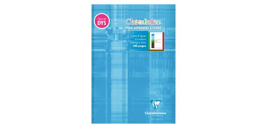 Bloc d'écriture spécial Dys encollé en-tête A5 100 pages détachables cadre et lignes 4 couleurs Interligne 5 mm - Bleu ciel