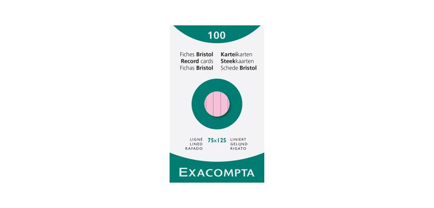 Exacompta Record Cards Pack 100 Blue 75X125 Lined - Pink