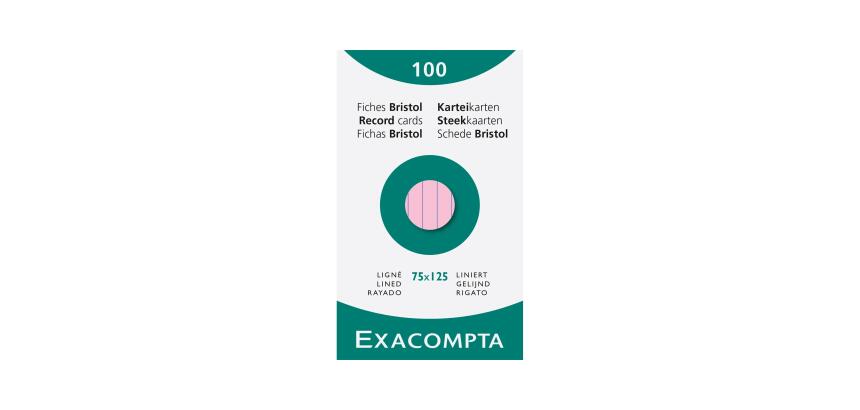 Packung mit 100 Stück Karteikarten ungelocht, 75x125mm, 205g, liniert - Rosa