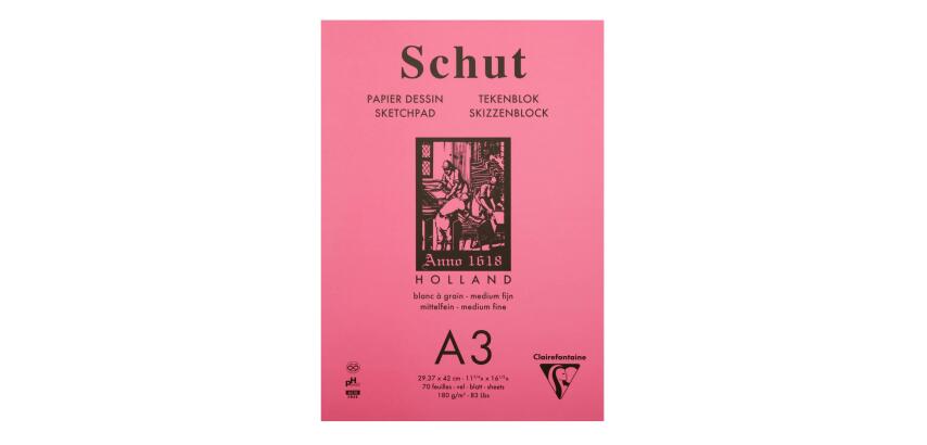 Schut Skizzenblock A3 geleimt Petit Grain, 70 Blatt weiß 180g, mittelfeine Körnung