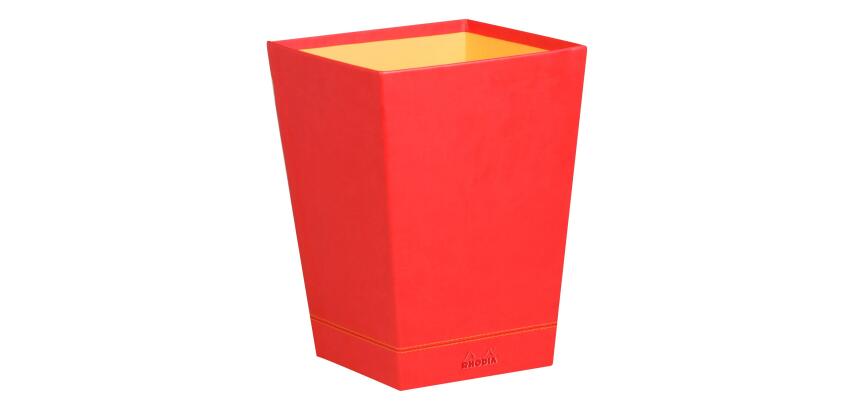Rhodiarama corbeille à papier simili cuir italien 27x27x32 cm - Coquelicot