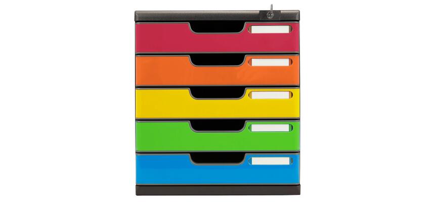 Schubladenbox MODULO A4, 5 abschließbare Schubladen - Harlekin glossy