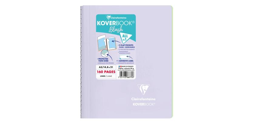 Cahier reliure intégrale enveloppante Koverbook Blush A5 160 pages ligné couverture polypropylène opaque bicolore - Lilas/Vert tilleul