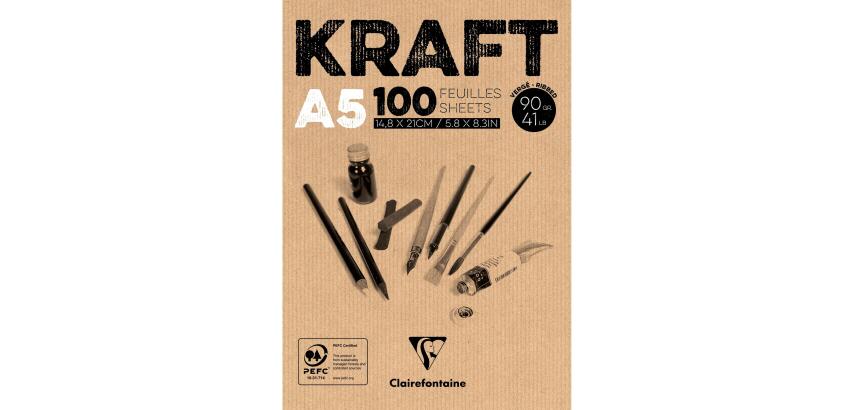 Clairefontaine Brown Textured Kraft Glued Pad, A5, 100 Sheets, 90g