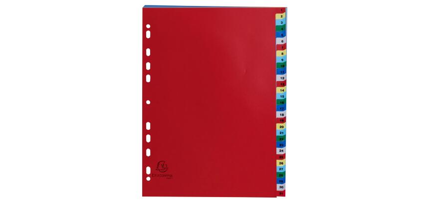 Intercalaires imprimés numériques PP couleurs 31 positions - A4 - Couleurs assorties