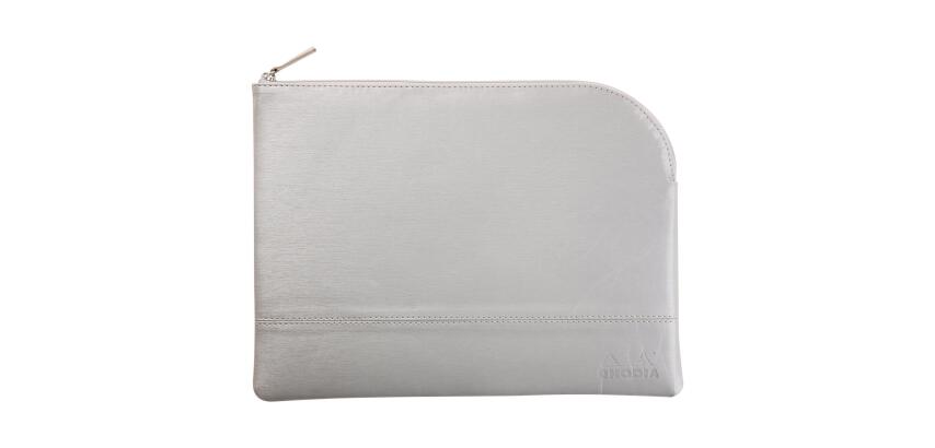 Rhodiarama pochette zippée en simili cuir - taille L (21x28 cm) - Argent