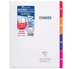 Cahier piqué Koverbook 4 INDEX 24x32cm 96 pages grands carreaux couverture polypropylène transparent - Incolore