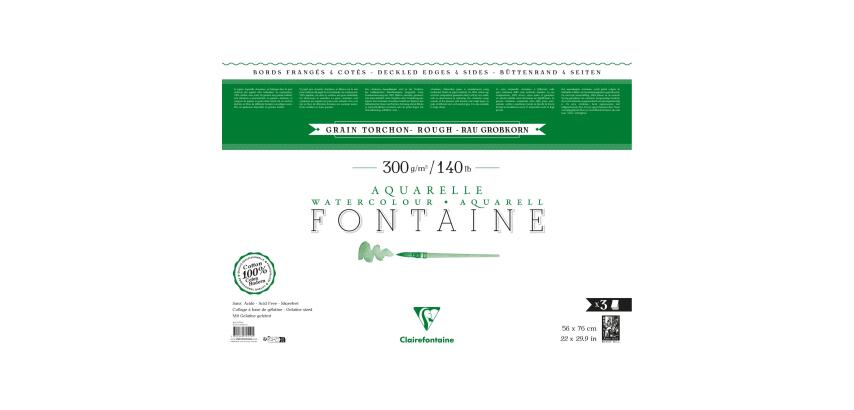 Clairefontaine Fontaine Deckle Edge Watercolour Sheets - 56 x 76cm - 3 Sheets - 300gsm - Rough Grain