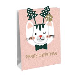 Geschenktasche L 26,5x14x33 cm, Weihnachten Cat'Mas - Rosa