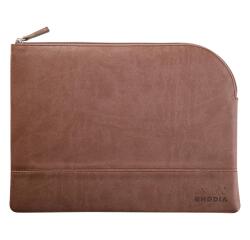 Rhodiarama pochette zippée en simili cuir - taille L (21x28 cm) - Chocolat