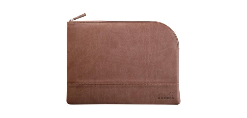 Rhodiarama pochette zippée en simili cuir - taille L (21x28 cm) - Chocolat