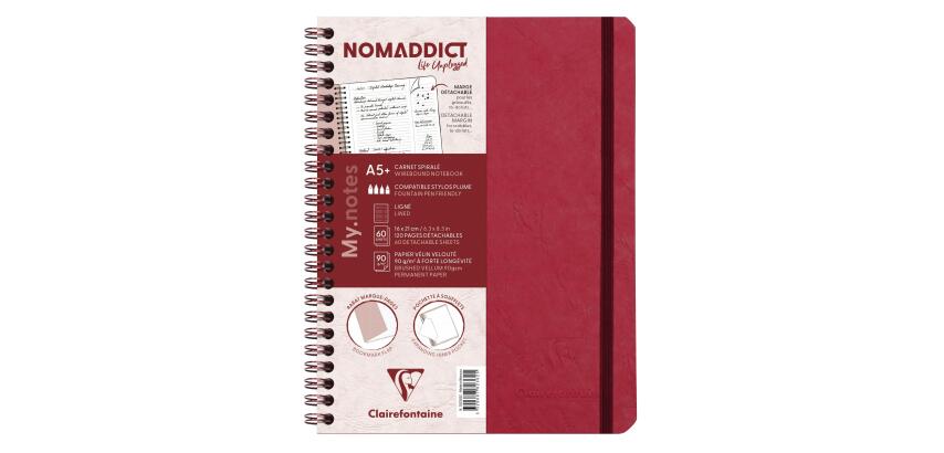 My.Notes Age Bag carnet reliure intégrale à marges détachables A5+ 120 pages détachables ligné + cadre en-tête - Rouge