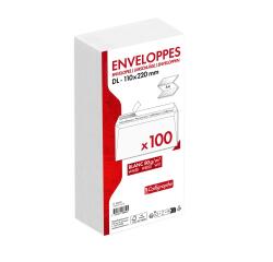 Paquet de 100 Enveloppes Blanches DL-110x220mm - Auto-Adhésives - 80g/m2 - Blanc
