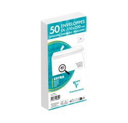 Paquet de 50 Enveloppes Blanches DL-110x220mm - Auto-Adhésives - 80g/m2 - Caisse de 2000 enveloppes. - Blanc
