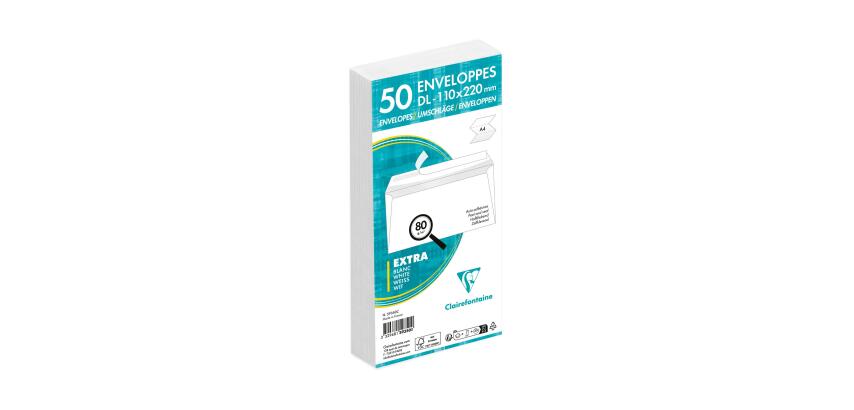 Paquet de 50 Enveloppes Blanches DL-110x220mm - Auto-Adhésives - 80g/m2 - Caisse de 2000 enveloppes. - Blanc
