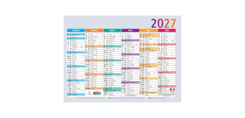 Calendrier Multicolore 22 x 29,5 cm Semestriel 2027 - Visuel